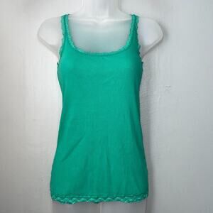Arizona Size Large Green Ribbed Knit Lace Trimmed Tank Top Cami Y2K Coquette